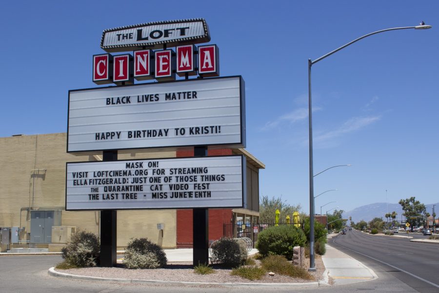 The marquee board at The Loft Cinema on Speedway Boulevard advertises its online content on Monday, June 29. During the COVID-19 pandemic, The Loft has begun offering online movie streaming.