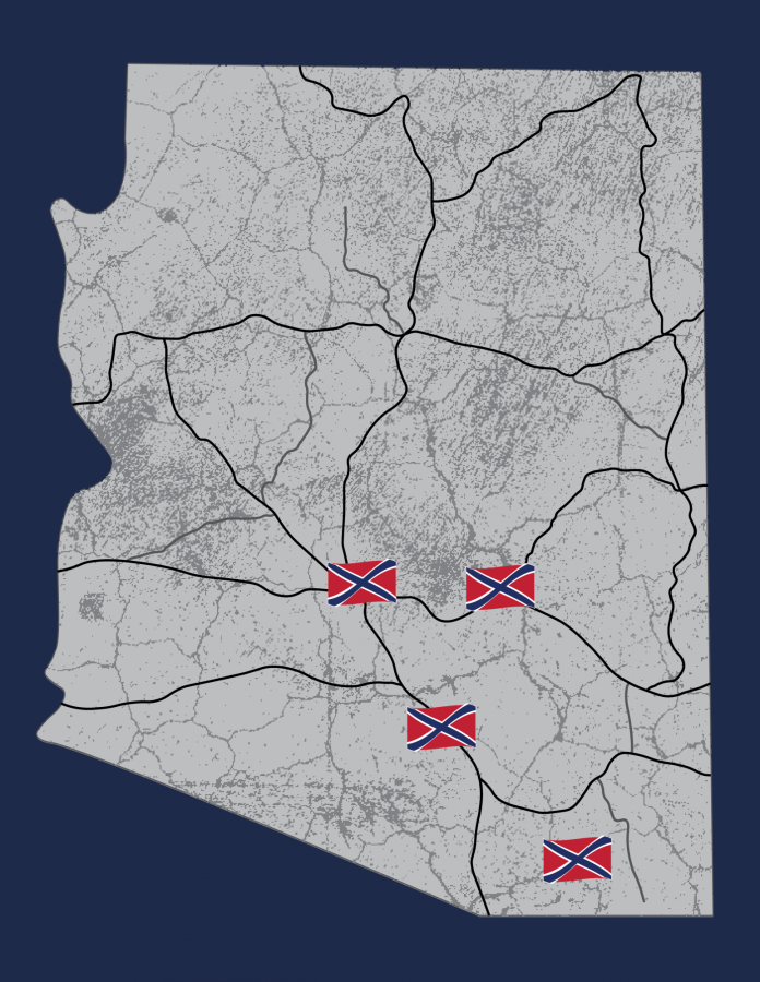 Confederate monument map of Arizona. (Illustrated by Katie Beauford)