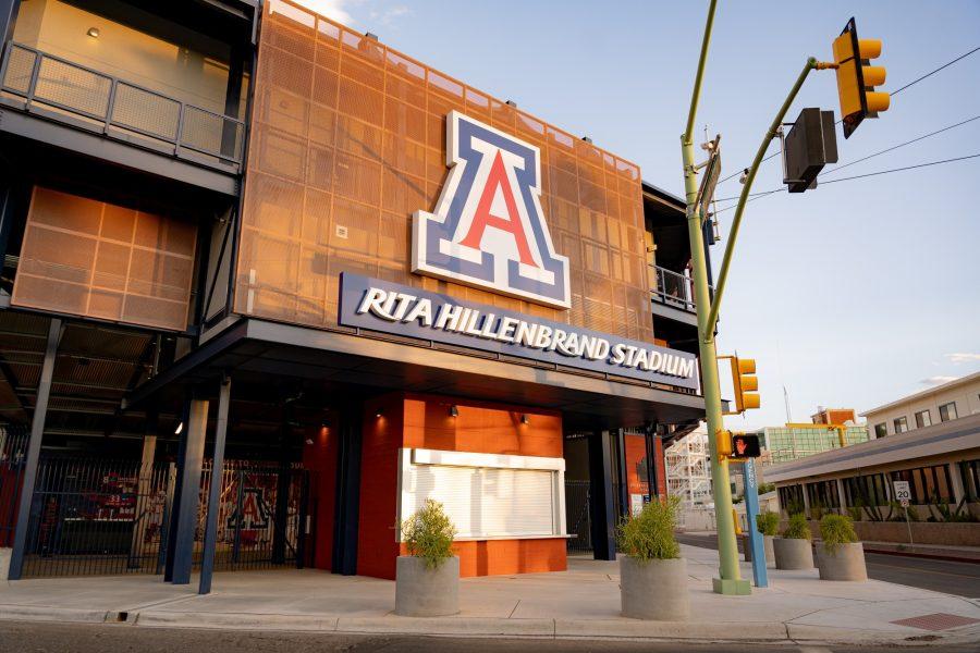 Hillenbrand+Stadium+during+Arizona+sunset+located+on+the+University+of+Arizona+campus.+Taken+on+Aug.+14%2C+2020.