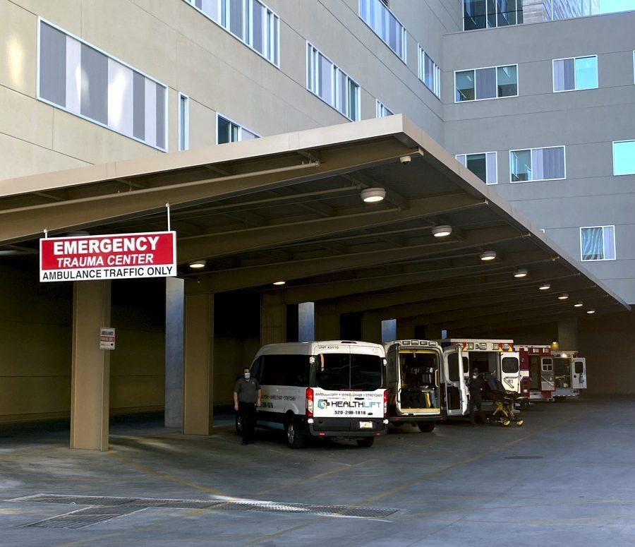 Emergency trauma center ambulance traffic only area at Banner Hospital in Tucson, Ariz.