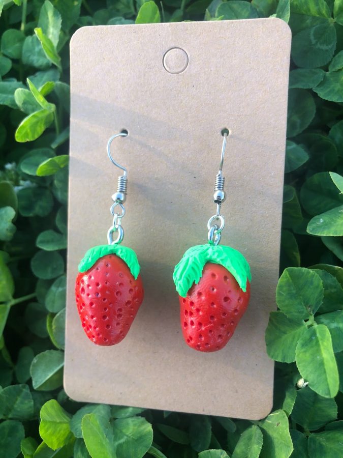 Photo courtesy of Aliya McDonald. Strawberry earrings McDonald made. 