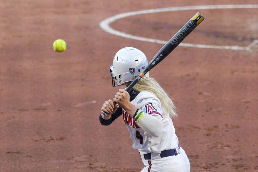 Isabella+Dayton+prepares+to+swing+in+the+game+against+New+Mexico+State.+The+Wildcats+won+11-5+in+Tucson%2C+Ariz.+on+Friday%2C+April+9.