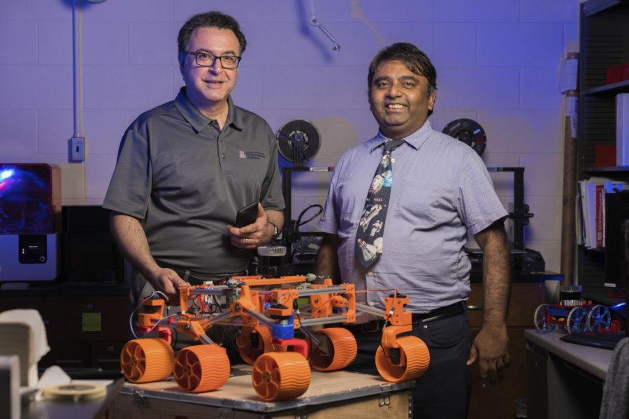 Moe Momayez and Jekan Thangam, University of Arizona researchers who have received funding from NASA to research potential space mining methods using robots.