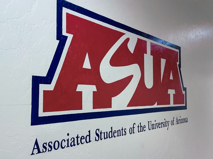 The Associated Students of the University of Arizona logo painted across the wall at the ASUA office in the Student Union Memorial Center.
