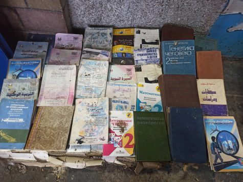 A popular bookstore on the side of the road sells books in English, Arabic and Russian in Crater, Yemen, on March 4, 2022. This is one of several roadside shops that aim to attract new customers with multiple languages represented.
