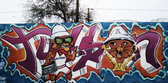 This mural advertised the 2019 Tucson Hip Hop festival, the last time the city hosted the event after having to hit pause in 2020 and 2021 due to the COVID-19 pandemic. (Courtesy of Julius Schlosburg)