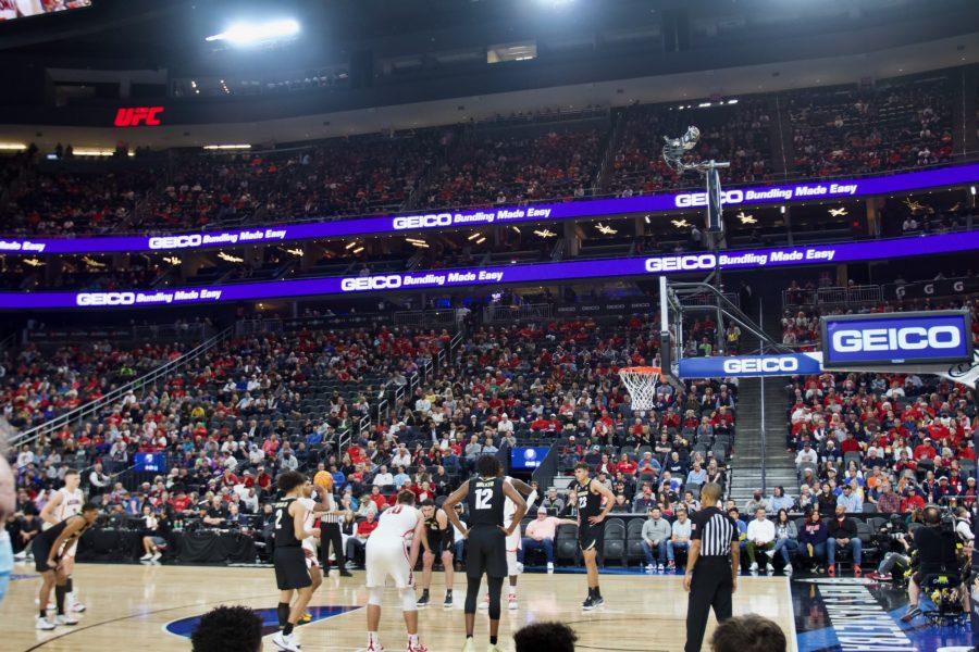 Arizona Guard Justin Kier (#2) shoots a free-throw against Colorado on March 11, 2022 at T-Mobile arena in Las Vegas, Nevada. 