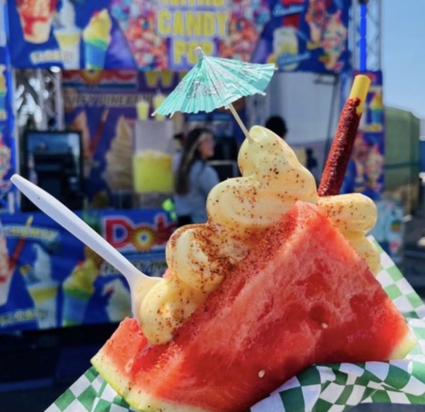 The Pima County Fairs Dole Whip Taco, where the watermelon wedge substitutes for the tortilla and ice cream is the filling. (Courtesy of Ray Cammack Shows)