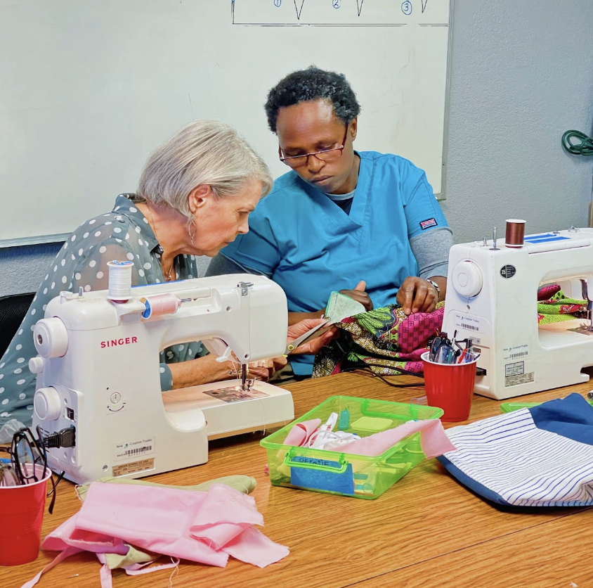 Photo credit: Doris Carlson
Doris Carlson and her student during one of her sewing lessons.