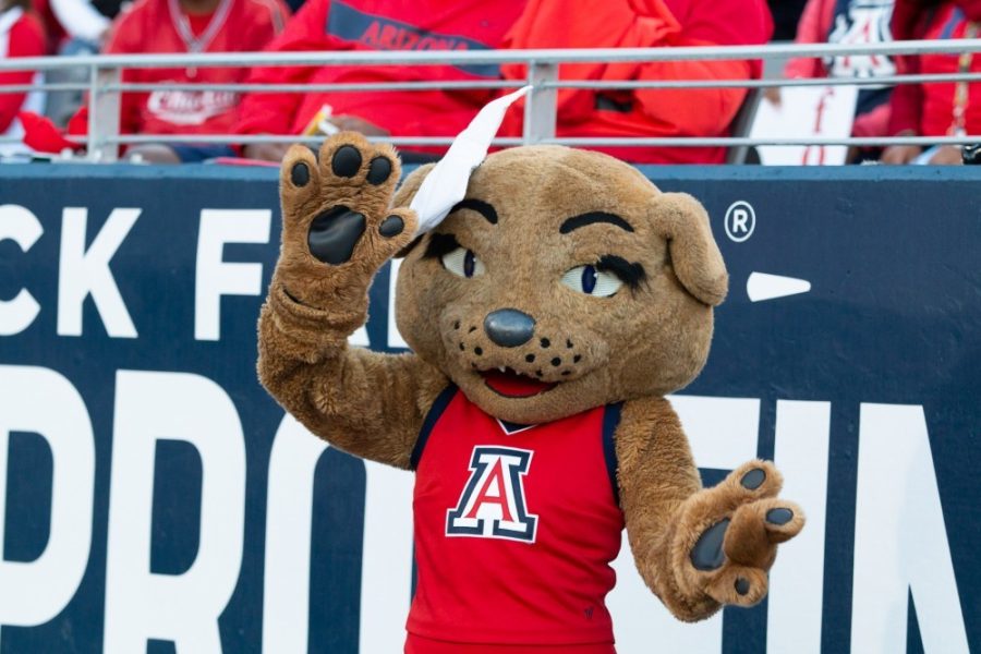 Wilma+the+Wildcat+cheers+on+the+Arizona+football+team+during+the+game+against+ASU+in+2018.