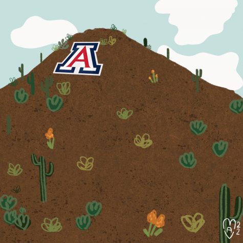 An illustration of Tucson's Sentinel Peak, also known as "A" Mountain by Mary Ann Vagnerova. 