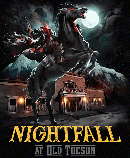 Nightfall 2022 poster, featuring a headless horse at Town Hall near the main entrance of the small scary town of Nightfall. (Courtesy of Nightfall)