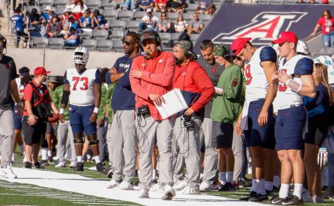 Jedd Fisch, head coach of the Arizona football team, watches his team on Nov. 19, at Arizona Stadium. The Wildcats would lose 20-31. 