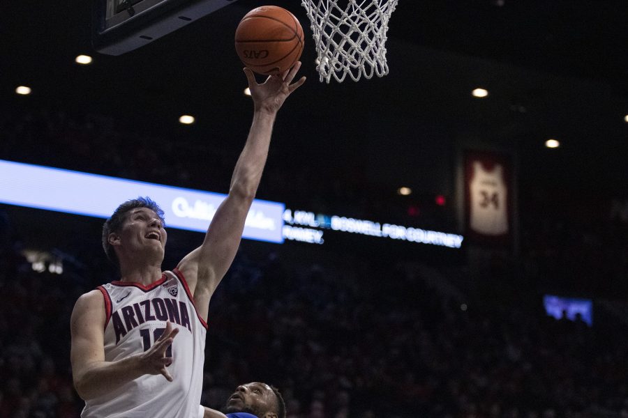 Arizona men’s basketball forward Azuolas Tubelis attempts a layup on Dec.13, 2022 in McKale Center. The Wildcats won against Texas A&M University-Corpus Christi by a score of 99-61.