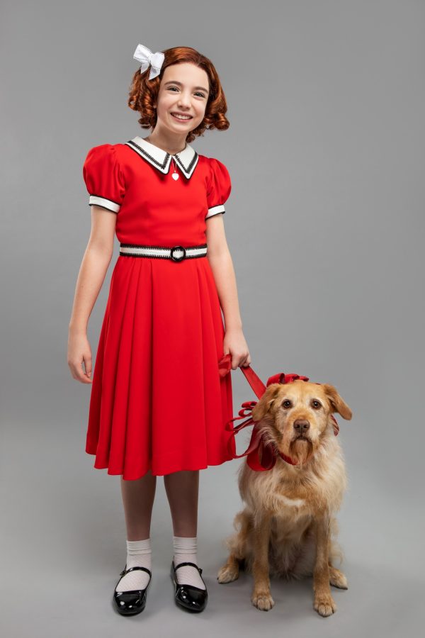 Ellie Pulsifer as Annie with Sandy from the national touring production of the musical Annie, which opens at Centennial Hall Jan. 3, 2023. (Photo by Tyler Gustin)