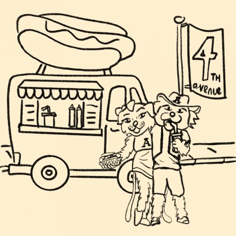 Wilbur and Wilma at a food-truck illustrated by Em Cuevas.