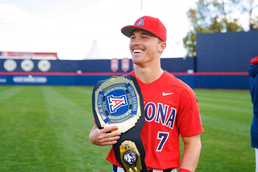Arizona outfielder Mac Bingham wins Player of the Game after game three in a series against West Virginia on Feb. 26 at Hi Corbett Field. The Wildcats went on to win the game 15-5. 