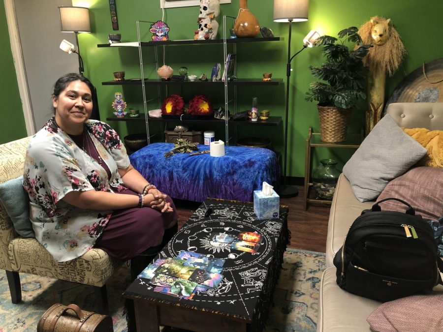 Kahealani Kahiapo after a Lenormand reading session on Thursday, April 20, at Four of Wands in Tucson. Four of Wands also offers spiritual experiences, including palm and psychic medium readings. 