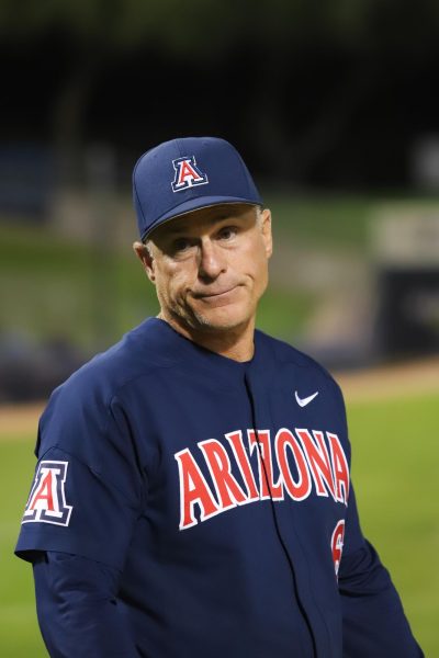 Head coach Chip Hale gives an amused look after taking the win over Hermosillo on Oct. 5 at Kino Veterans Memorial Stadium in Tucson. Hale has been head baseball coach since 2021.
