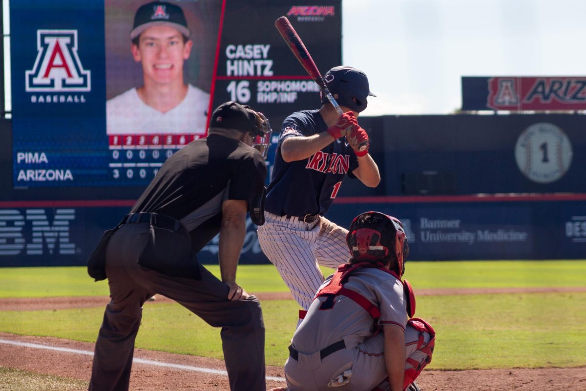 Casey+Hintz+stands+at+the+plate+awaiting+a+pitch+in+the+Wildcats+game+against+the+Pima+Aztecs+on+Saturday%2C+Oct.+14%2C+at+Hi+Corbett+Field.+It+was+a+productive+game+for+Hintz%2C+delivering+two+hits+as+the+Wildcats+defeated+the+Pima+Aztecs+10-3.%0A