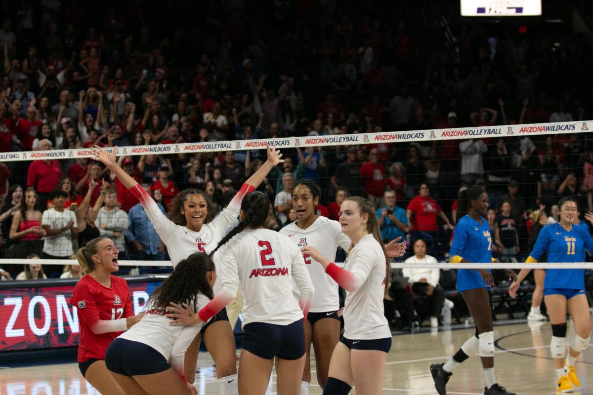 The Arizona Wildcats celebrate their 3-1 victory against the UCLA Bruins on Oct. 6. This makes their first win against UCLA since 2018 and puts them at 6-10 in the 2023 PAC-12 season. 