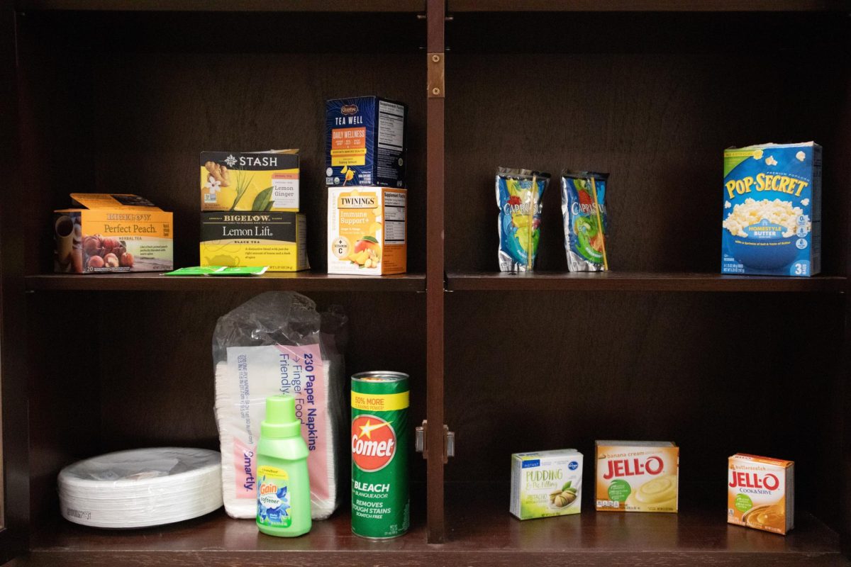 The Louise Foucar Marshall building pantry provides food for students in the School of Journalism on Oct 18. The pantry is stocked by faculty members and contains donations as well as a board for requests.