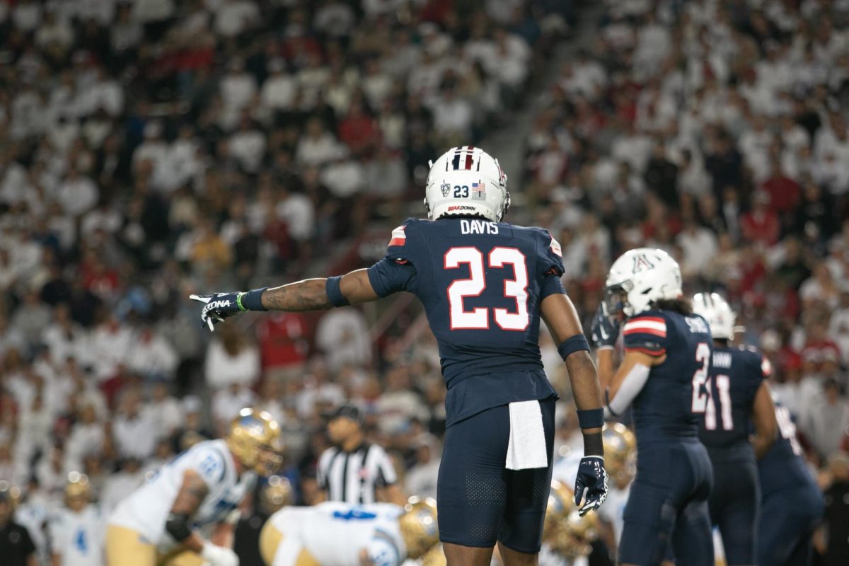 Arizona+football+cornerback+Tacario+Davis+%2823%29+calls+out+to+his+teammates+before+a+play+during+their+game+against+UCLA+at+Arizona+Stadium+on+Saturday%2C+Nov.+4.+The+Wildcats%E2%80%99+offense+consistently+managed+to+make+advances+through+the+fourth+quarter+leading+to+a+victory+of+27-10+over+the+Bruins.%0A