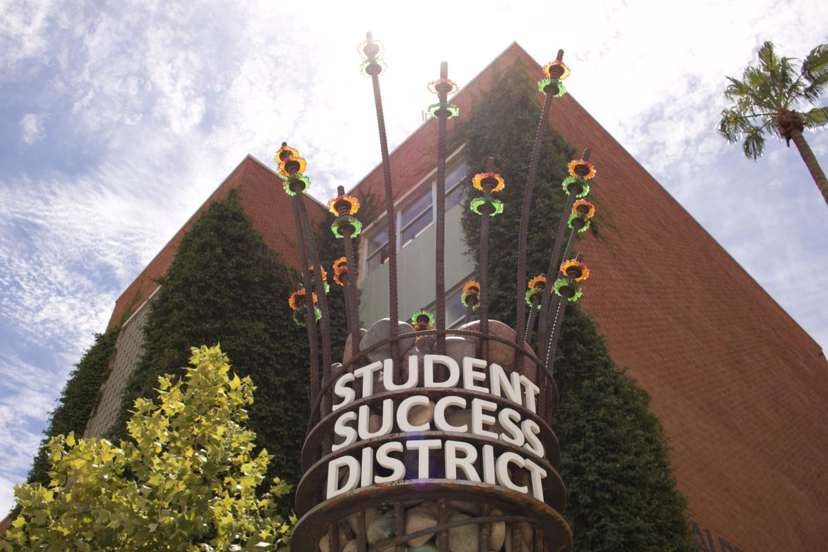 The Student Success District is located on Highland Drive in August 2023. This sign welcomes students in front of the Albert B. Weaver Science-Engineering Library.