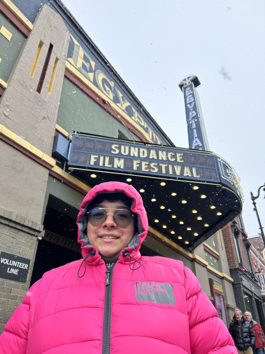Arts & Life Reporter AJ “Stash” Castillo in front of The Egyptian on Main Street. Castillo attended the Sundance Film Festival during their last year as a film major at the University of Arizona. 