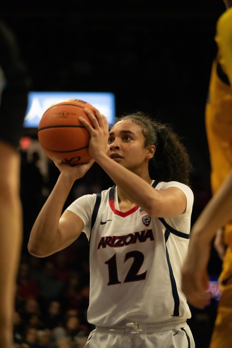 Esmery Martinez prepares to shoot a free throw against Cal on Jan. 26 in McKale Center. Martinez, a forward, was named Player of the Game.