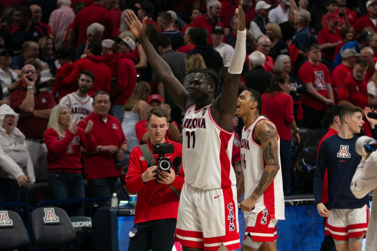 Oumar+Ballo+celebrates+a+Wildcat+win+over+the+UCLA+Bruins+in+McKale+Center++on+Jan.+20.+Ballo+scored+17+points+during+the+game+and+helped+close+the+point+gap+in+the+second+half.%0A