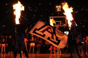 McKale Center lights up as men's basketball players are introduced on Feb. 4. The Wildcats won against Stanford 82-71.