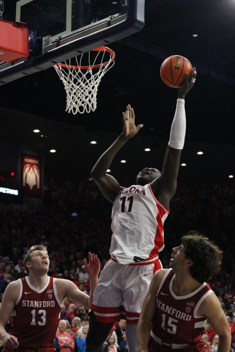 Oumar Ballo prepares to shoot against Stanford in McKale Center on Feb. 4. Ballo contributed 18 points to the 82-71 win for the Wildcats.