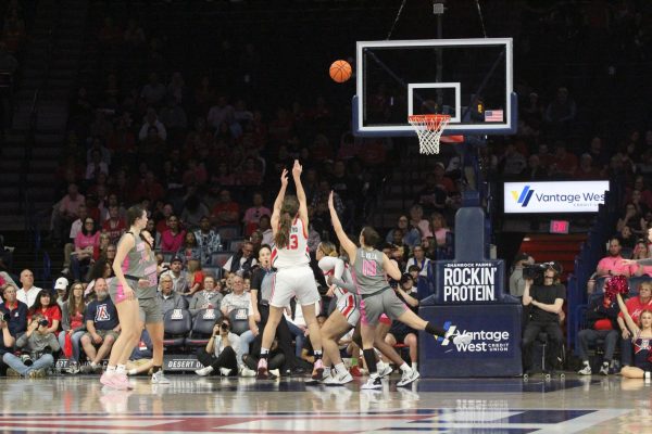 Helena Pueyo makes a jump shot in the third quarter during the Washington State game in McKale Center on Feb. 16. Pueyo made 18 points during the game. 