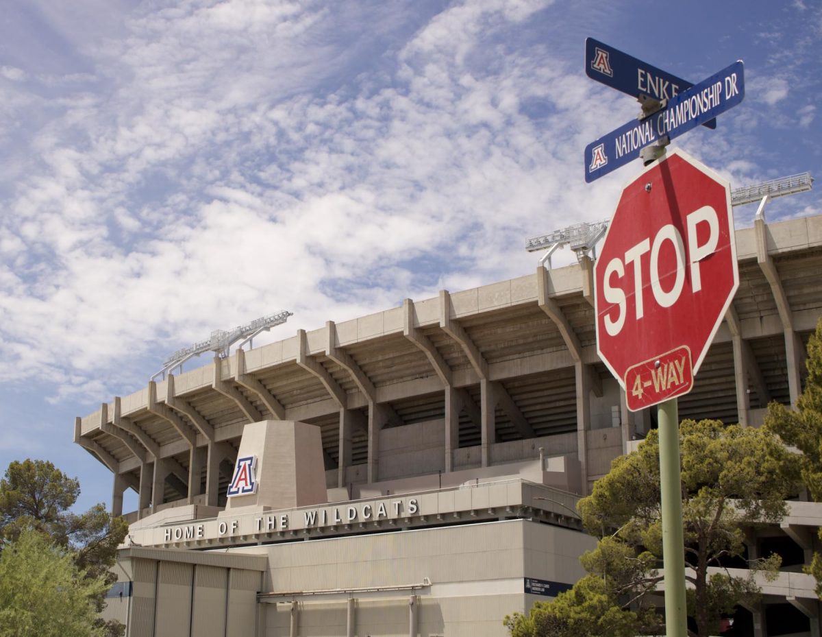 Arizona Stadium is seen from National Championship Drive and Enke Street in August 2023. The Athletics Department is now addressing modernization during the financial crisis.
