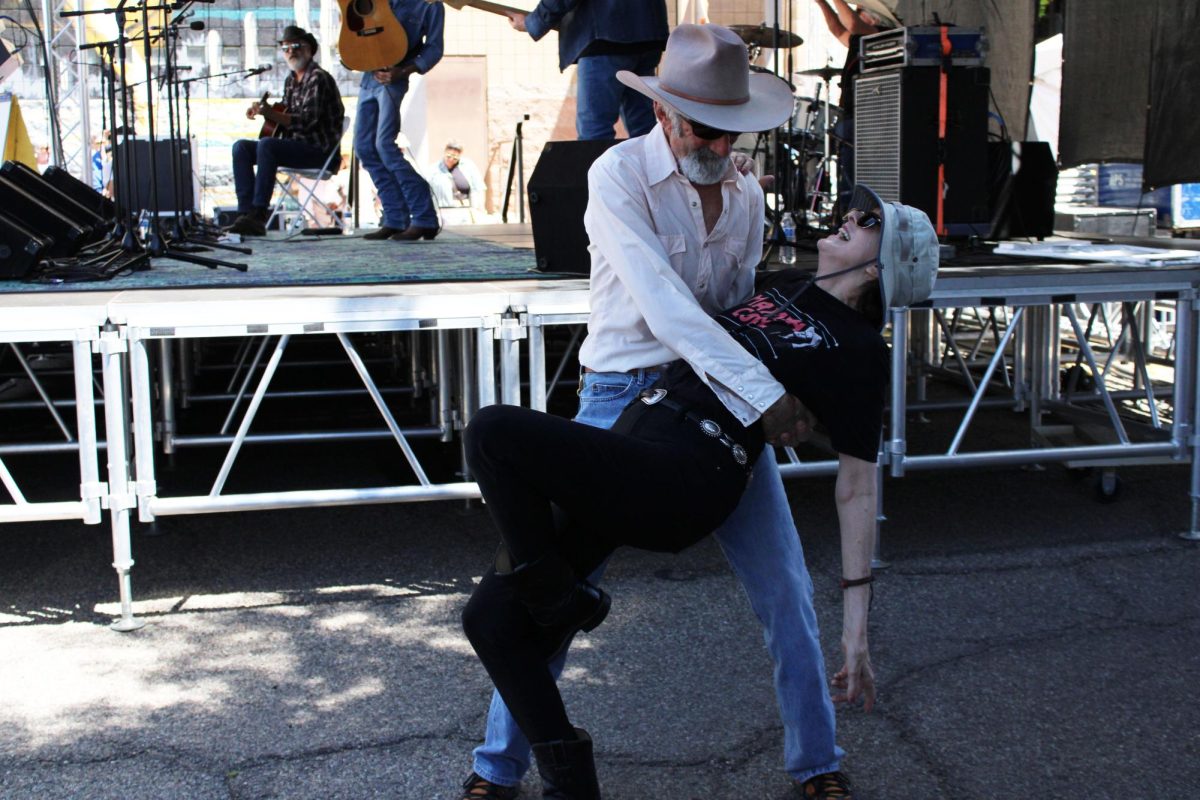 Kriste Finnely and Abe Gould  dance at the Tucson Folk Festival on April 7. They have been dating for about 22 years, but Dancing together longer than that.