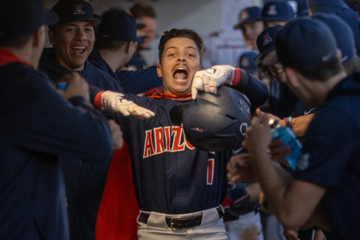 Arizona Garen Caulfield hits a home run on Tuesday April 2 at Hi Corbett Field in a game against University of New Mexico. Arizona won the game in the top of the ninth inning 9-1. 