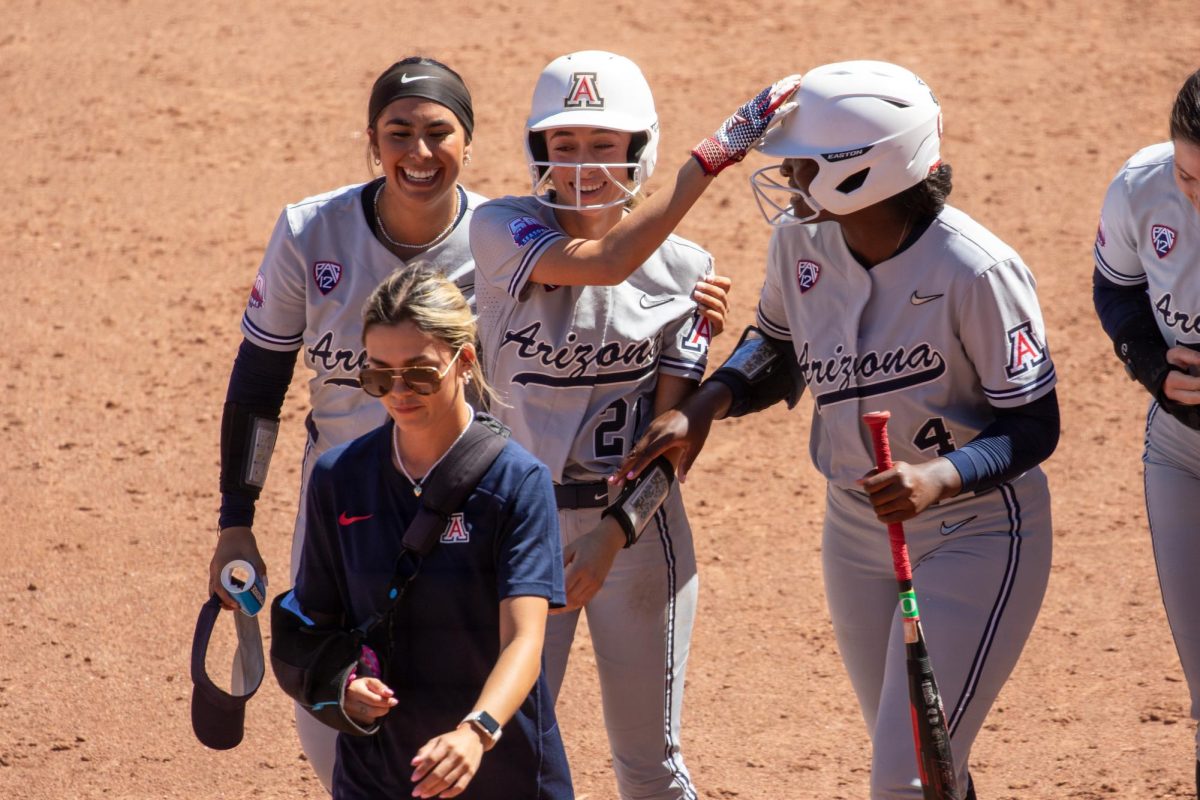 Arizona softballs Jasmine Perezchica hits a walk off RBI in the bottom of the eighth inning to help the Wildcats win 3-2 on April 14 in Rita Hillenbrand Stadium. This is Perezchicas second walk off RBI this season. 