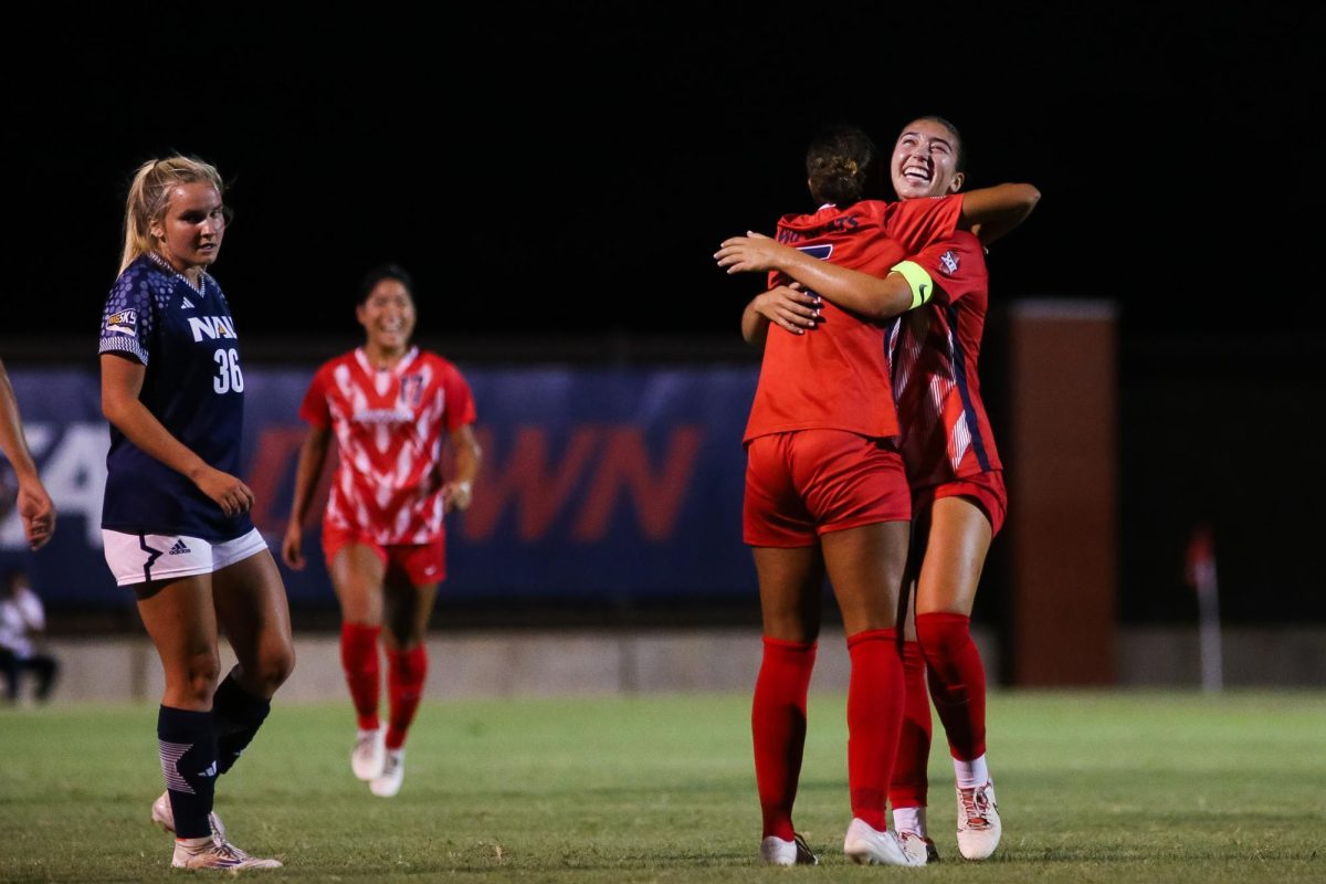 Sami Baytosh celebrates her goal against NAU at Murphy Field on Aug. 22. With their win against NAU, the Wildcats remain undefeated this season.