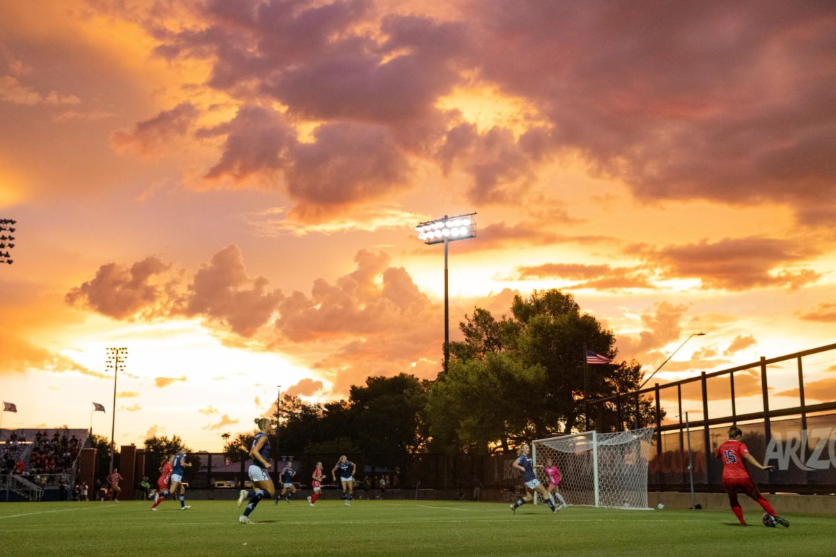 Ella Hatteburg kicks the ball in the early minutes of Arizona's home game against NAU on Aug. 22. Arizona beat NAU 5-0.