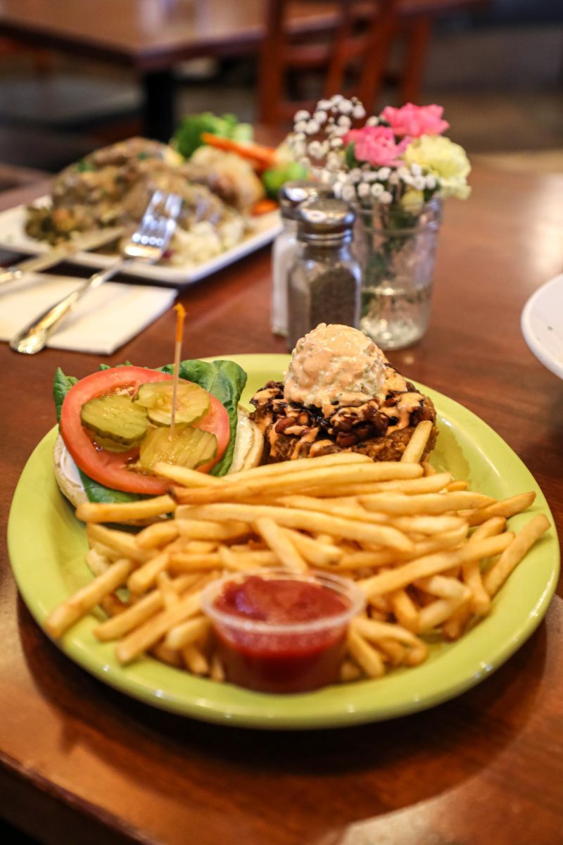 A meal is served at Lovin' Spoonfuls. Lovin' Spoonfuls serves 100% plant-based meals. 