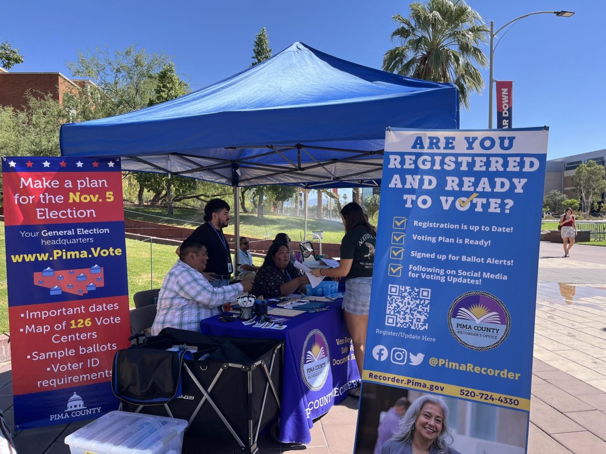 Pima County Recorder's Office and the Pima County Elections Department table together on the UA Campus on Wednesday Oct. 2. The event was to help student get informed and registered to vote in the upcoming November election.