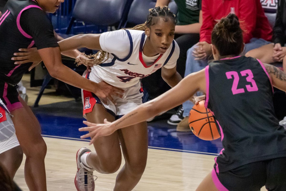 Skylar Jones a guard on the Arizona women's basketball team drives to the hoop on on Tuesday night Oct. 29 in McKale Center. Arizona won its second exhibition game of the season 82-53. 