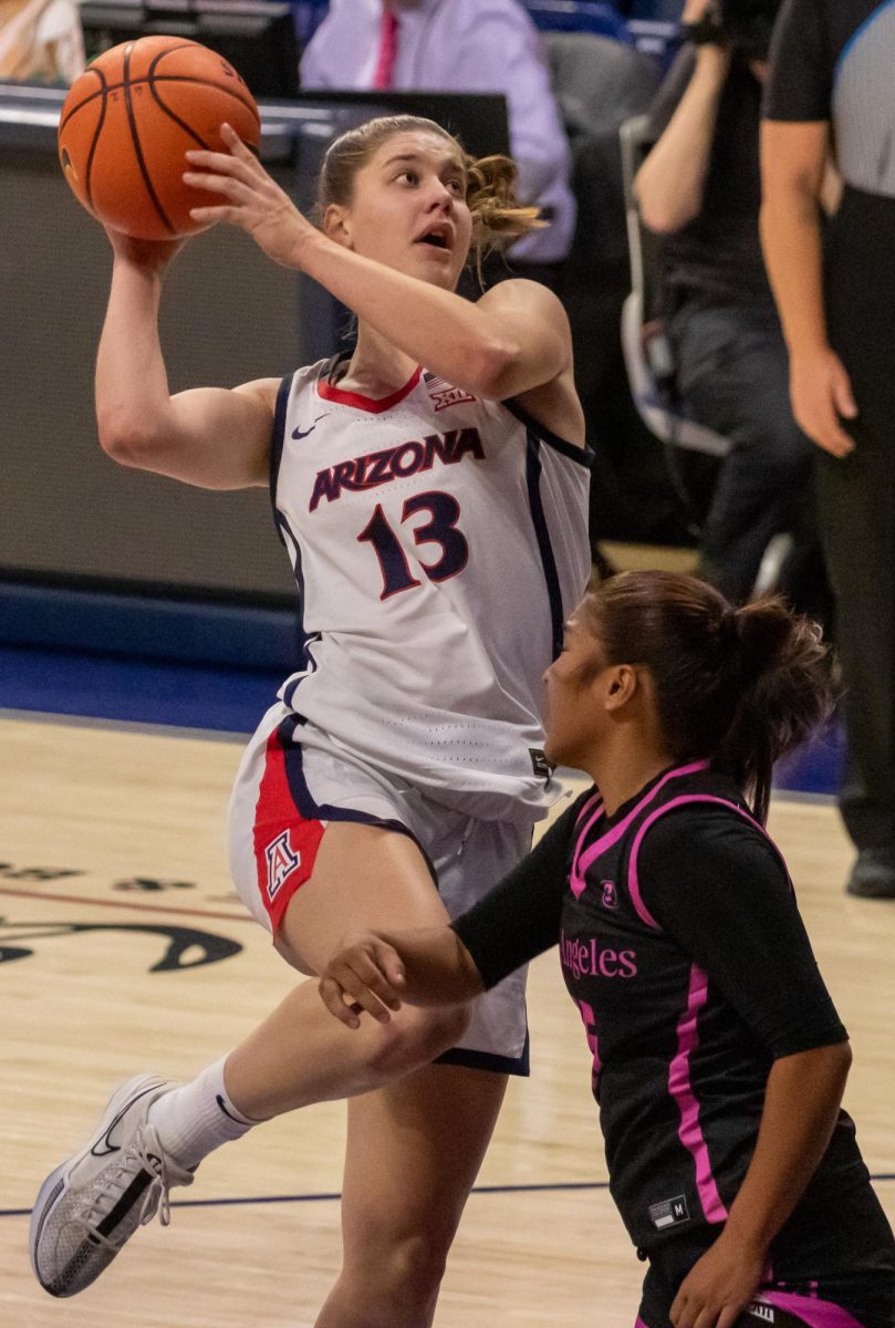 Mailien Rolf a guard for the Arizona women's basketball team takes a shot in the teams second exhibition game of the season on Tuesday night Oct. 29 in McKale Center. Arizona won the exhibition game 82-53. 