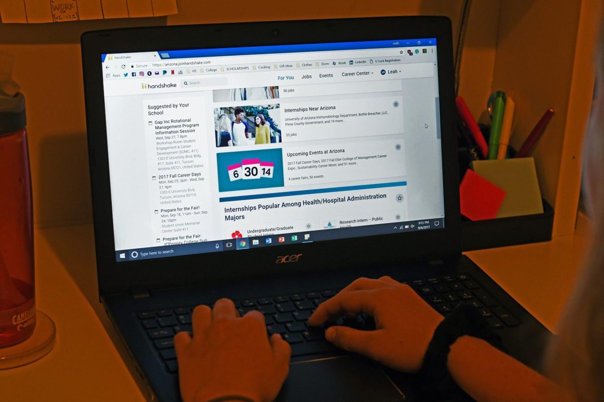 A University of Arizona student looks through Handshake in 2017. Handshake is an online job listing service that can help college students find work or internships.