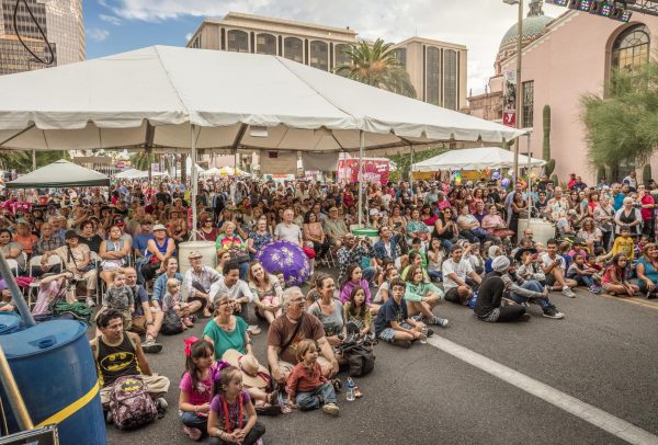 A crowd gathers around one of three Tucson Meet Yourself stages in 2019. Musical performances are a part of the three-day festival Oct. 4-6. 
