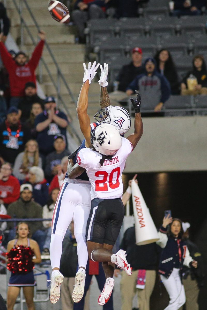 Tetairoa McMillan catches the first touchdown of the game against Houston on Nov. 15 at Arizona Stadium. Arizona led the University of Houston for the entirety of the game after this score.