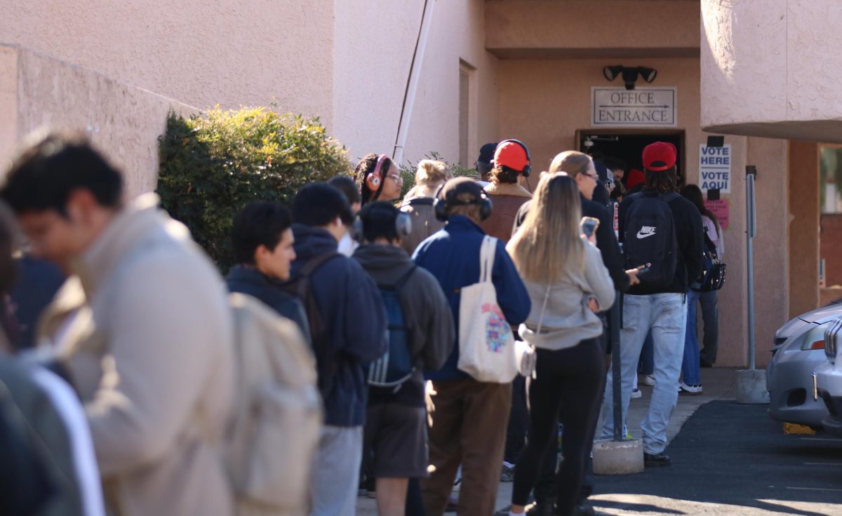 The line at First United Methodist Church stretches out the door on Nov. 5. There are no on-campus polling locations on Election Day.