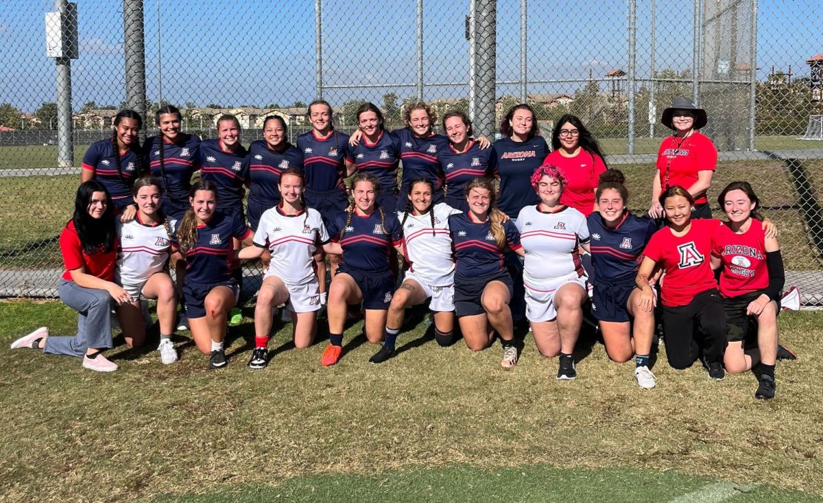 The University of Arizona women's rugby team poses for its team photo during preseasons. 