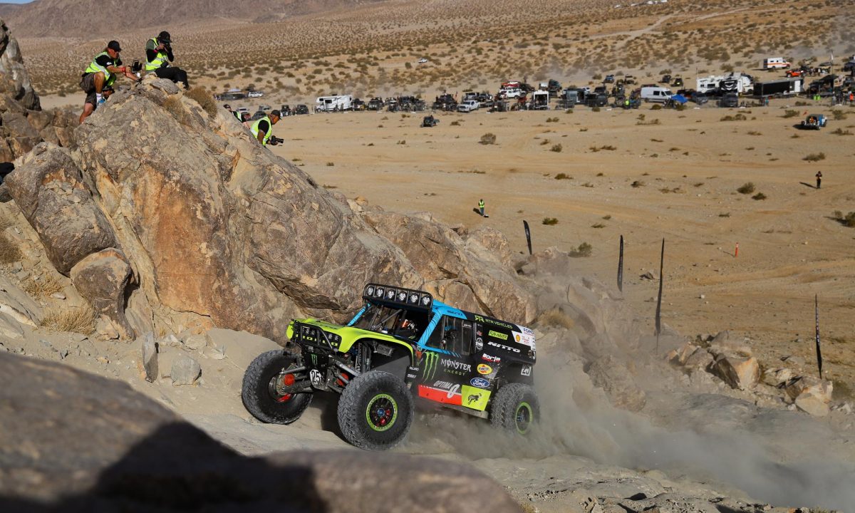 Vaughn Gittin Jr. races up the short course during qualifying on Feb. 5 in Johnson Valley, California. Racers completed a short four mile course to determine the starting order of Saturday's race.
